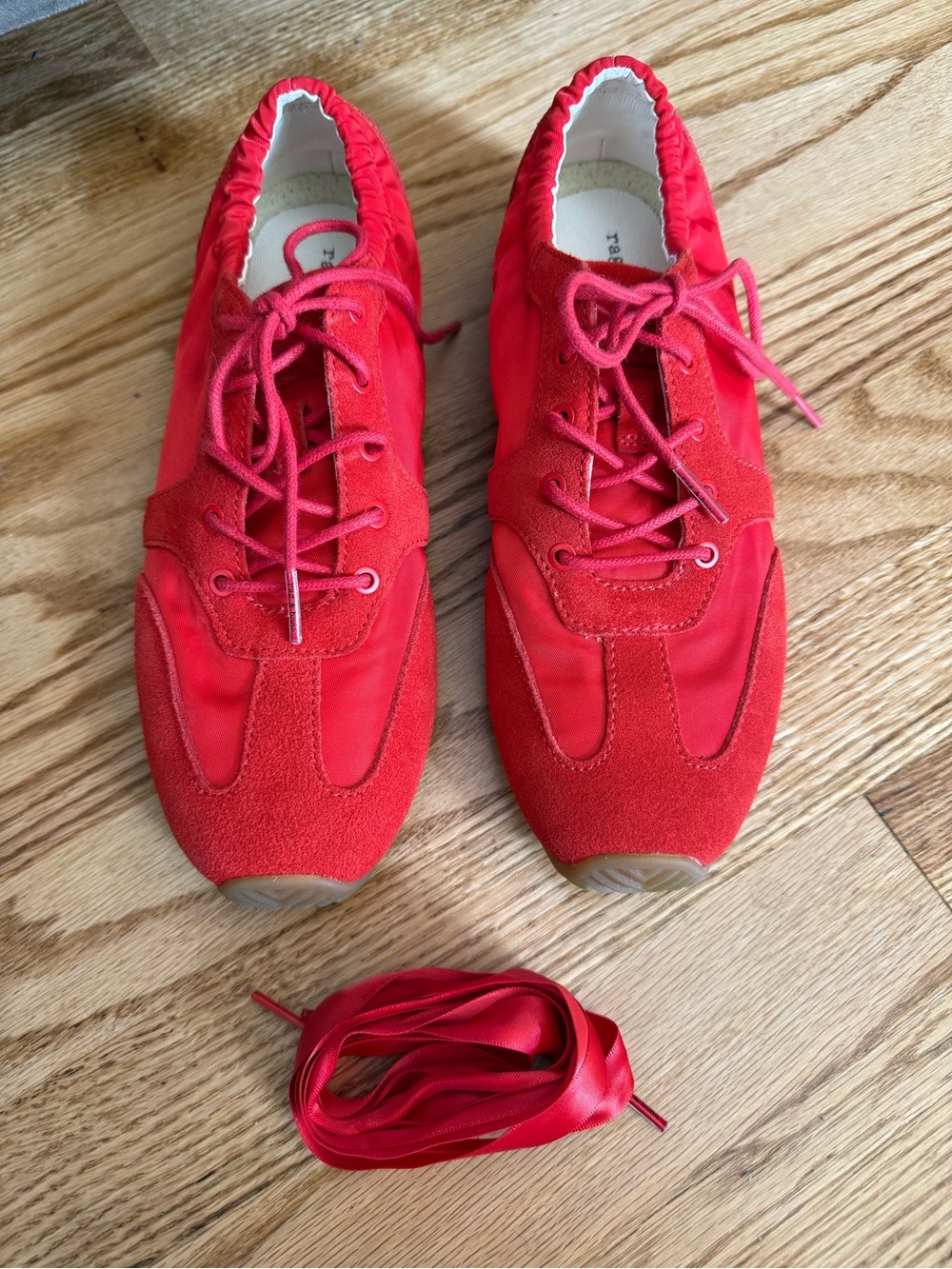 Rag & Bone Retro Runner Sneakers Neon Red Suede Nylon Shoes 37.5 / 7.5